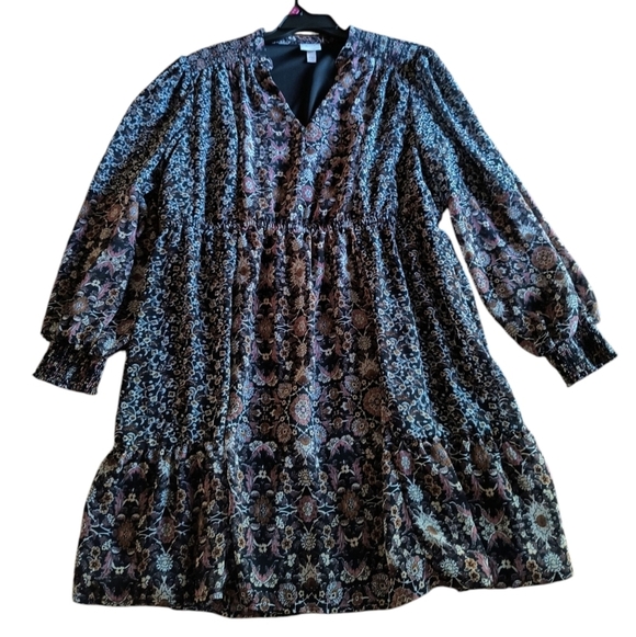 Knox Rose Dresses & Skirts - Knox Rose Boho Long Sleeve V-neck Floral Dress Size XXL